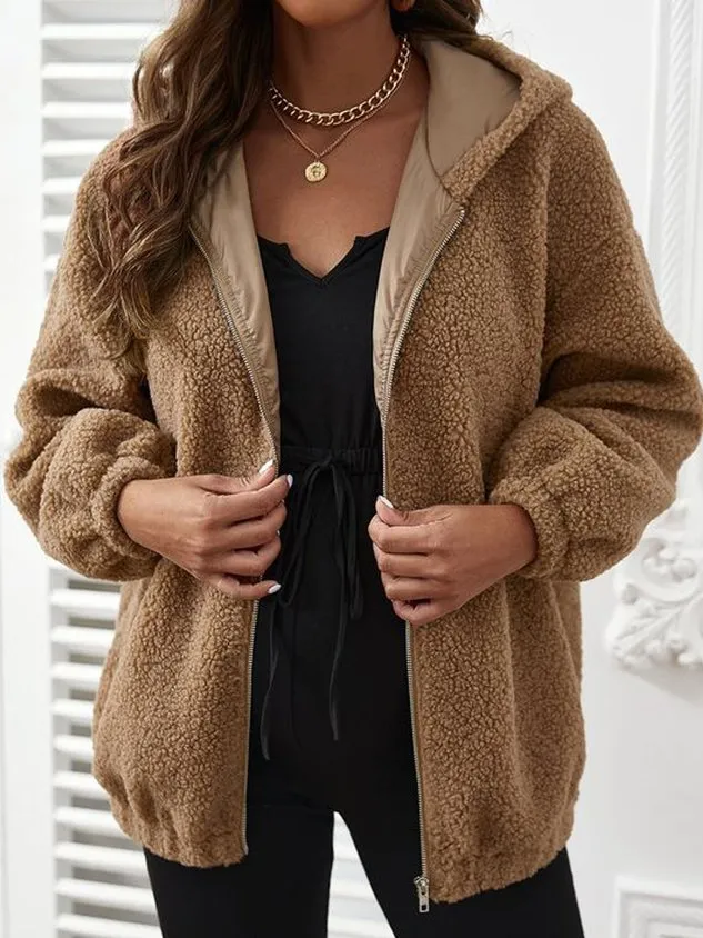 Plain Hoodie Casual Teddy Jacket