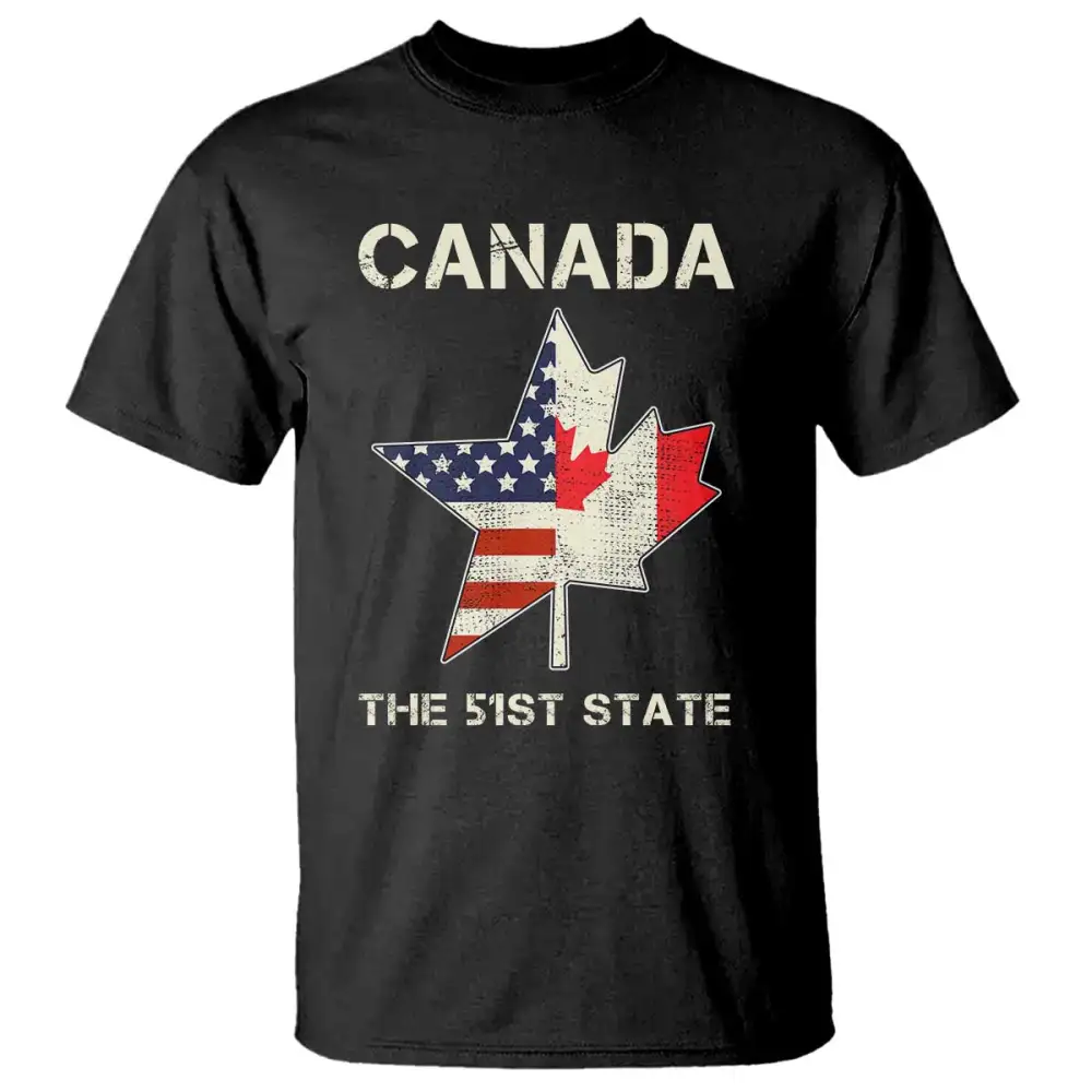 Canada The 51st State T Shirt Maple Canadian American Flag TS09