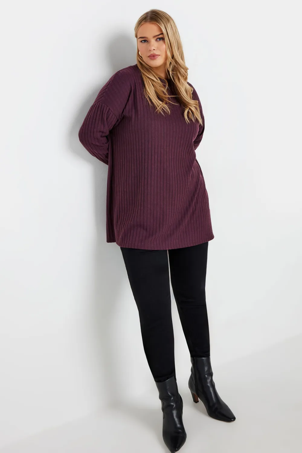 YOURS Curve Purple Side Split High Neck Jumper