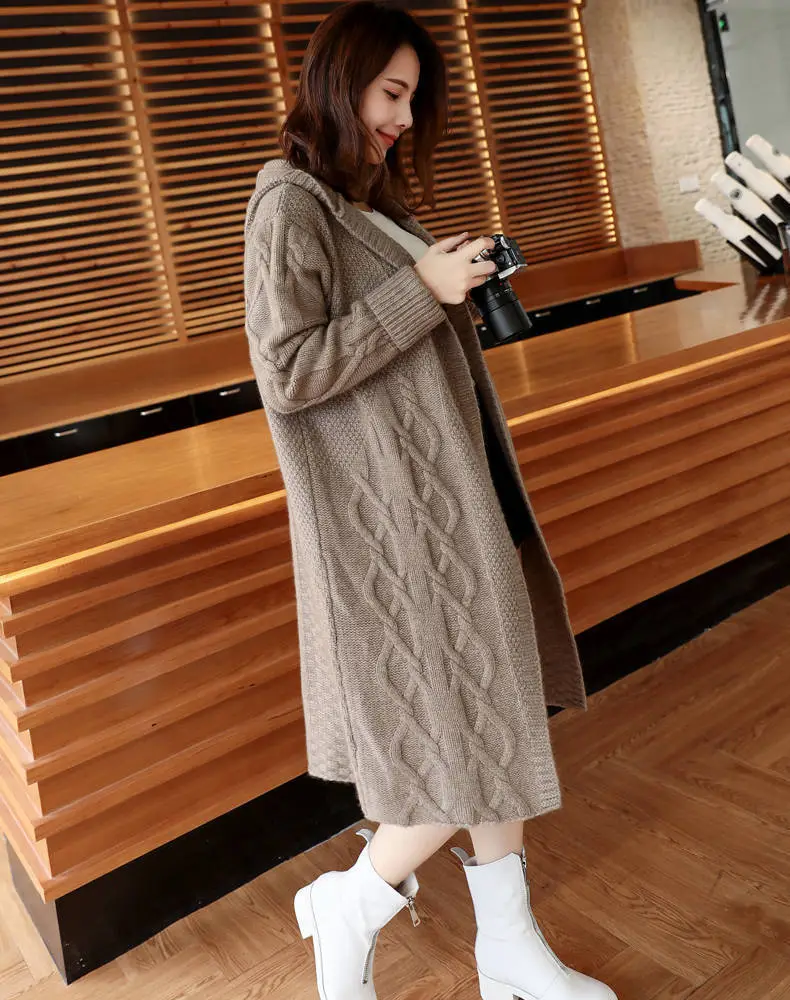 Oversized Solid Knit Hooded Cardigan