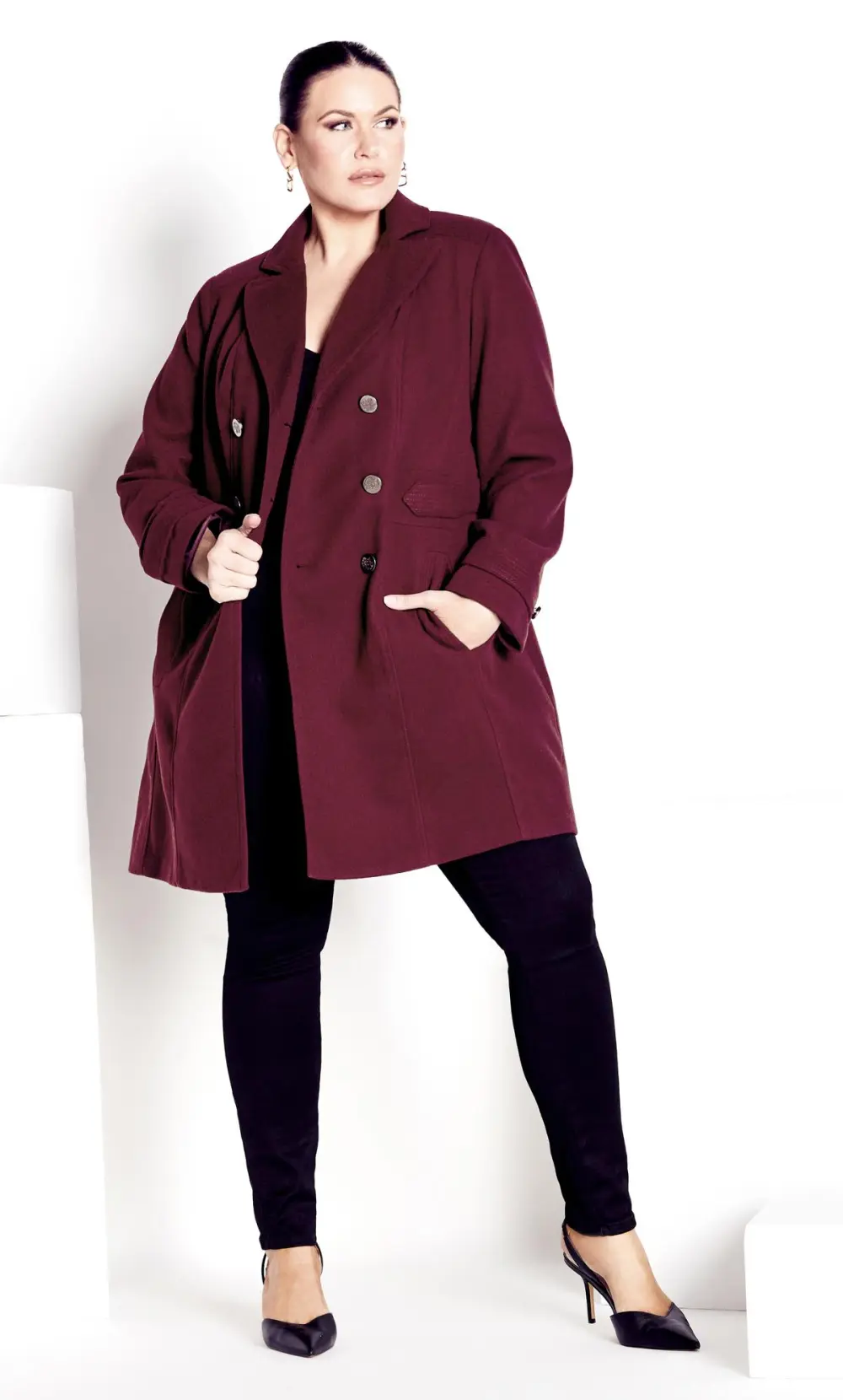 Evans Burgundy Red Collared Formal Coat