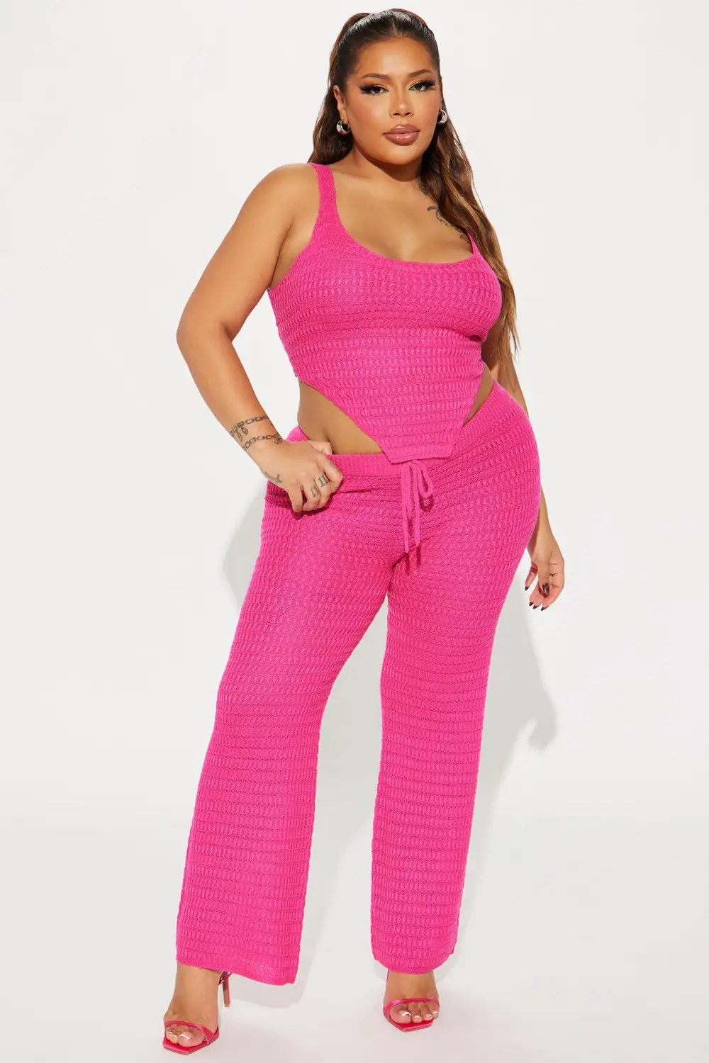 Carol Crochet Pant Set - Fuchsia