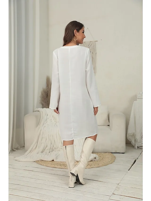 Women‘s Casual Dress Shirt Dress Shift Dress Midi Dress Yellow Navy Blue White Long Sleeve Pure Color Button Winter Fall Spring Shirt Collar Basic Winter Dress Daily Vacation 2023 S M L XL XXL 3XL