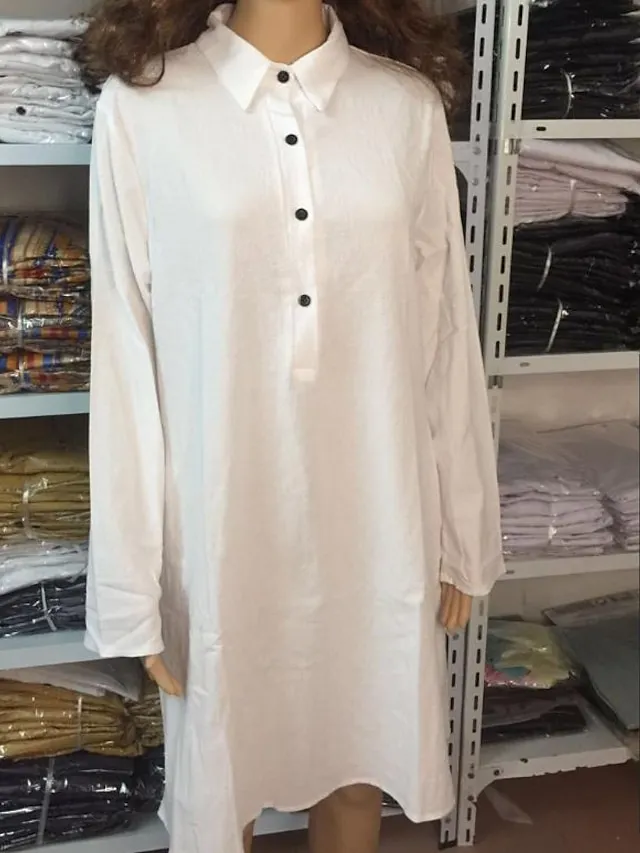 Women‘s Casual Dress Shirt Dress Shift Dress Midi Dress Yellow Navy Blue White Long Sleeve Pure Color Button Winter Fall Spring Shirt Collar Basic Winter Dress Daily Vacation 2023 S M L XL XXL 3XL