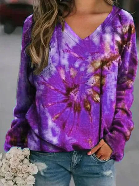 Ombre V Neck Cotton-Blend Sweatshirts