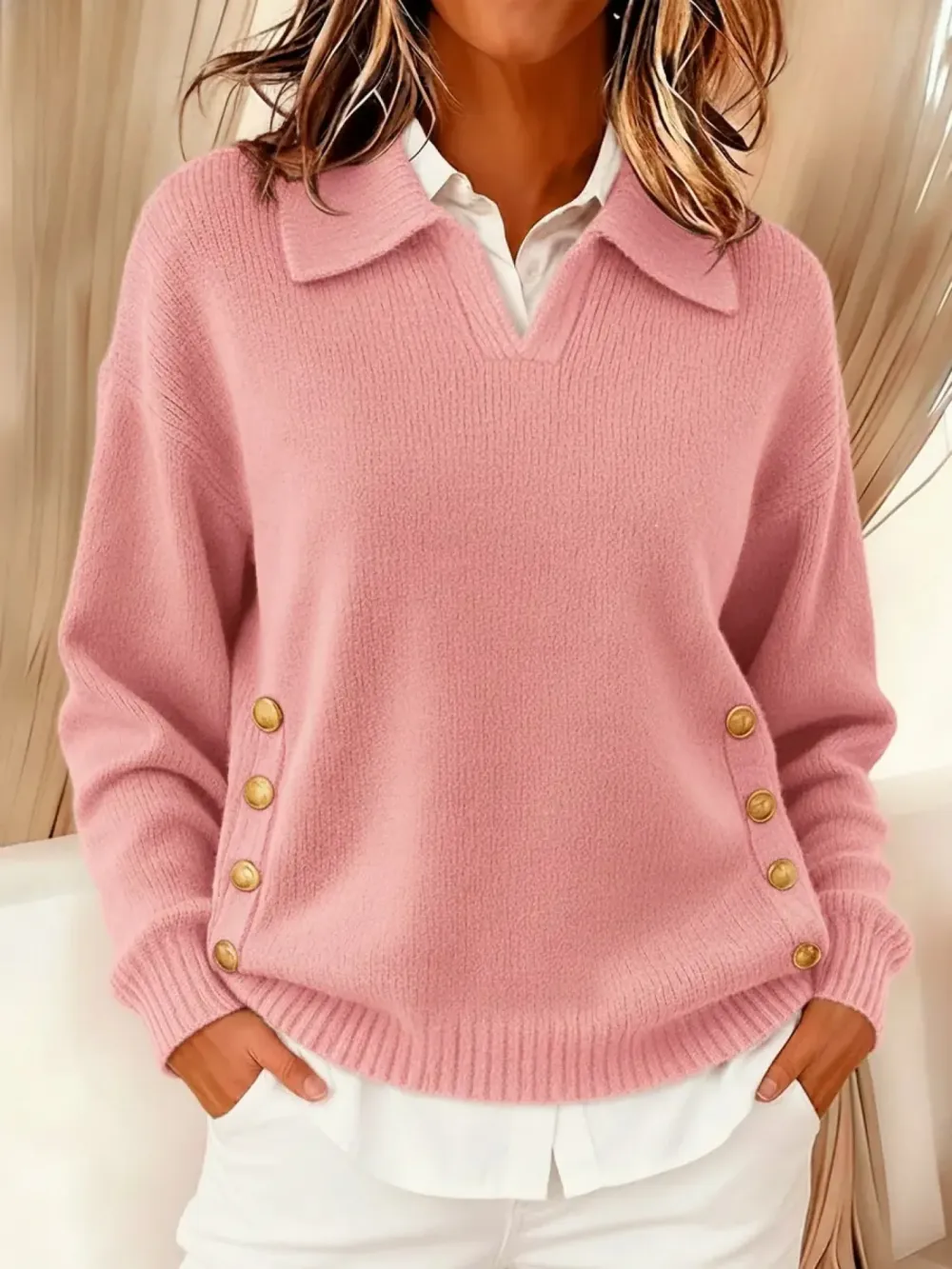 🔥Last Day 89% OFF🔥Women's Comfortable Metal Buckle Pullover Knit Sweater