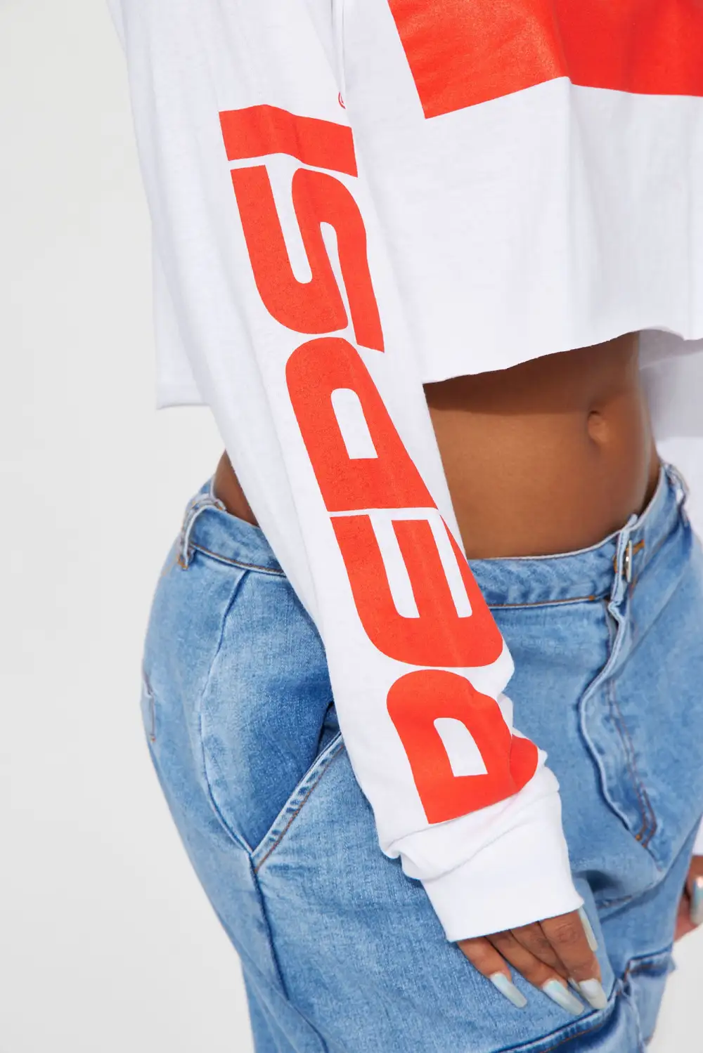 Pepsi Cola Long Sleeve Crop Top - White