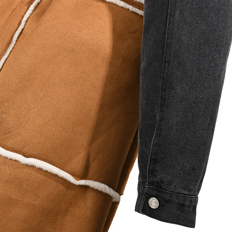 New fleece denim stitching winter lamb wool coat