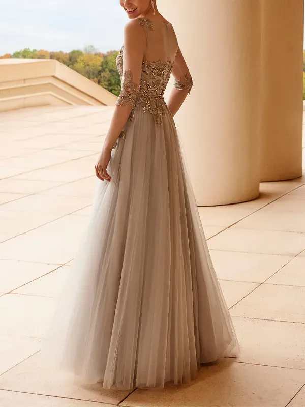 Round Neck Mesh Sequin Maxi Dress