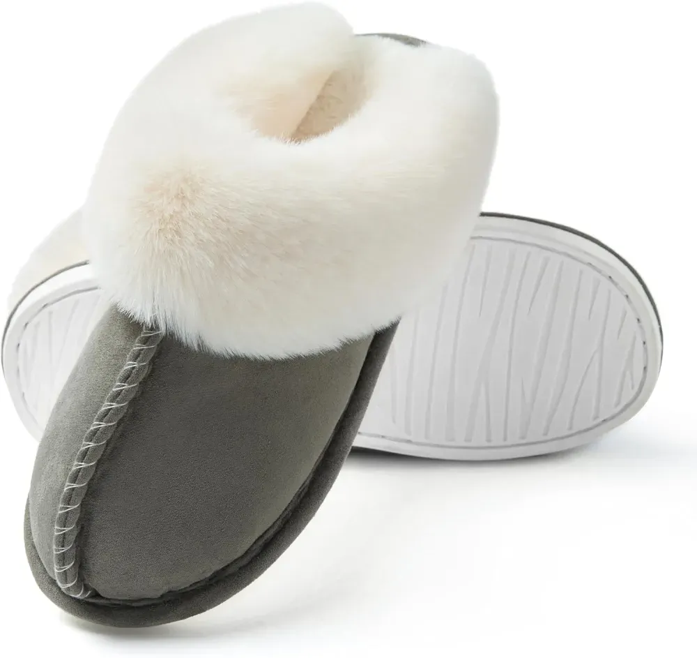 Womens Slipper with Memory Foam Fluffy Soft Warm Slip On House Slippers Anti-Skid Cozy Plush for Indoor Outdoor