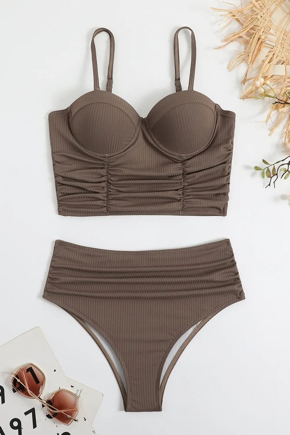 Women's Pleated High Waist Bikini Swimsuit Set