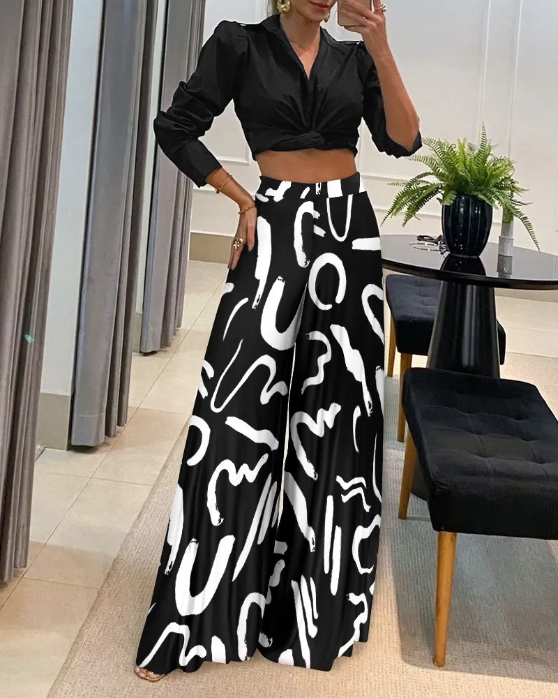 Casual Shirts & Printed Pants Two Piece Set