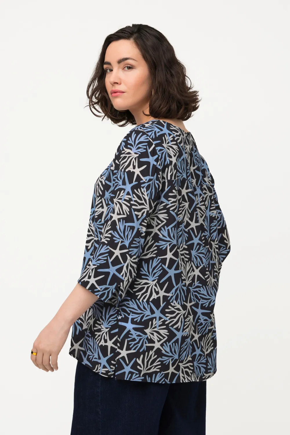 Bluse gemustert A-Linie Rundhals 3/4-Arm