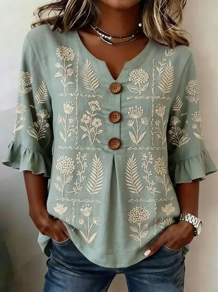 Women's Nashville Floral Botanical Embroidered Printed Top