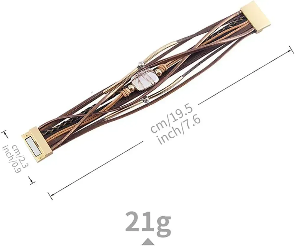 Fesciory Leather Wrap Bracelets for Women, Boho Leopard Multi-Layer Crystal Beads Cuff Bracelet Jewelry