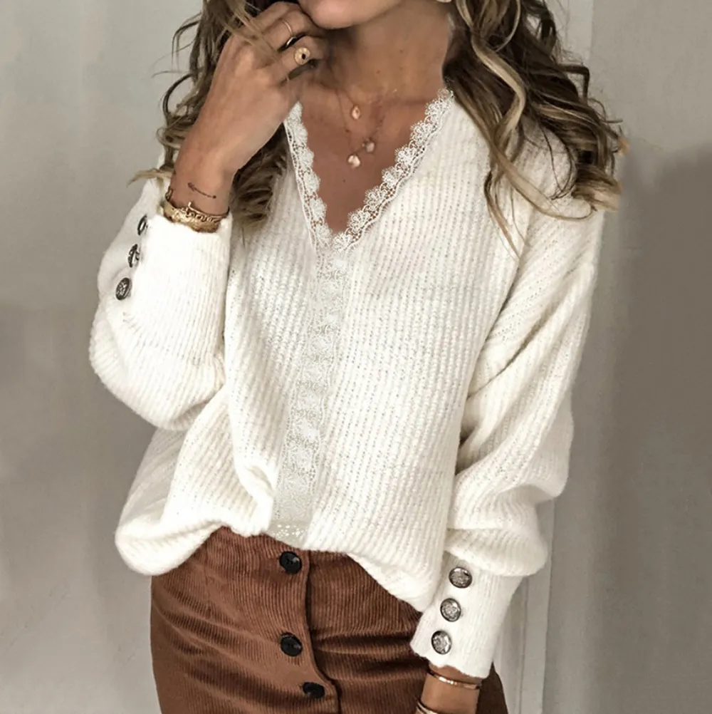 Women'S Loose Long-Sleeved Solid-Color Knit