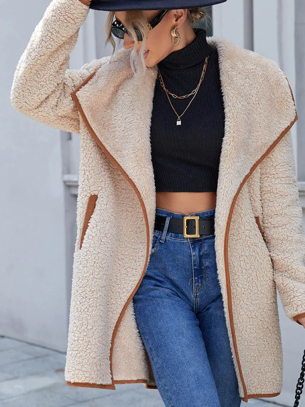 Loose Casual Solid Color Lapel Collar Plush Warm Coat