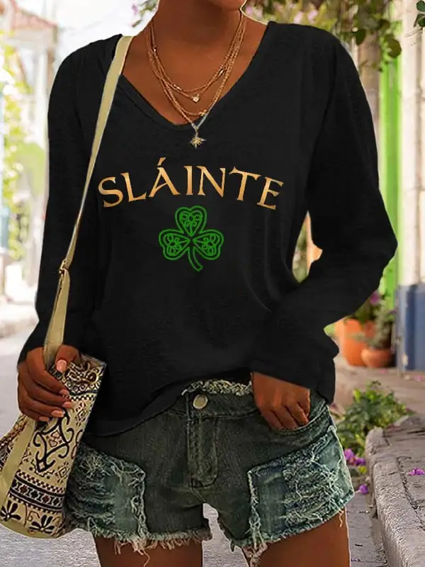 Women's Slainte St. Patrick's Day Print V-Neck Top