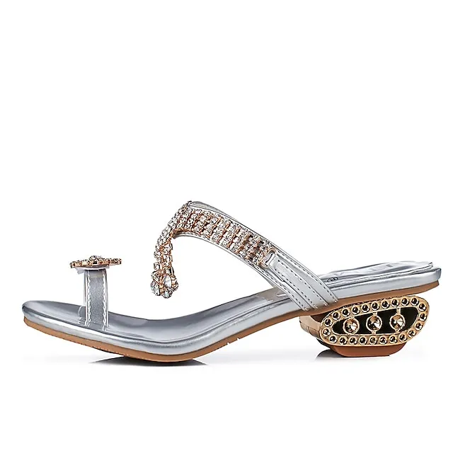 Women's Sandals Orthopedic Sandals Bunion Sandals Plus Size Sparkly Sandals Party Daily Summer Rhinestone Low Heel Chunky Heel Open Toe Elegant Sexy Sweet PU Leather Loafer Solid Colored Silver Gold