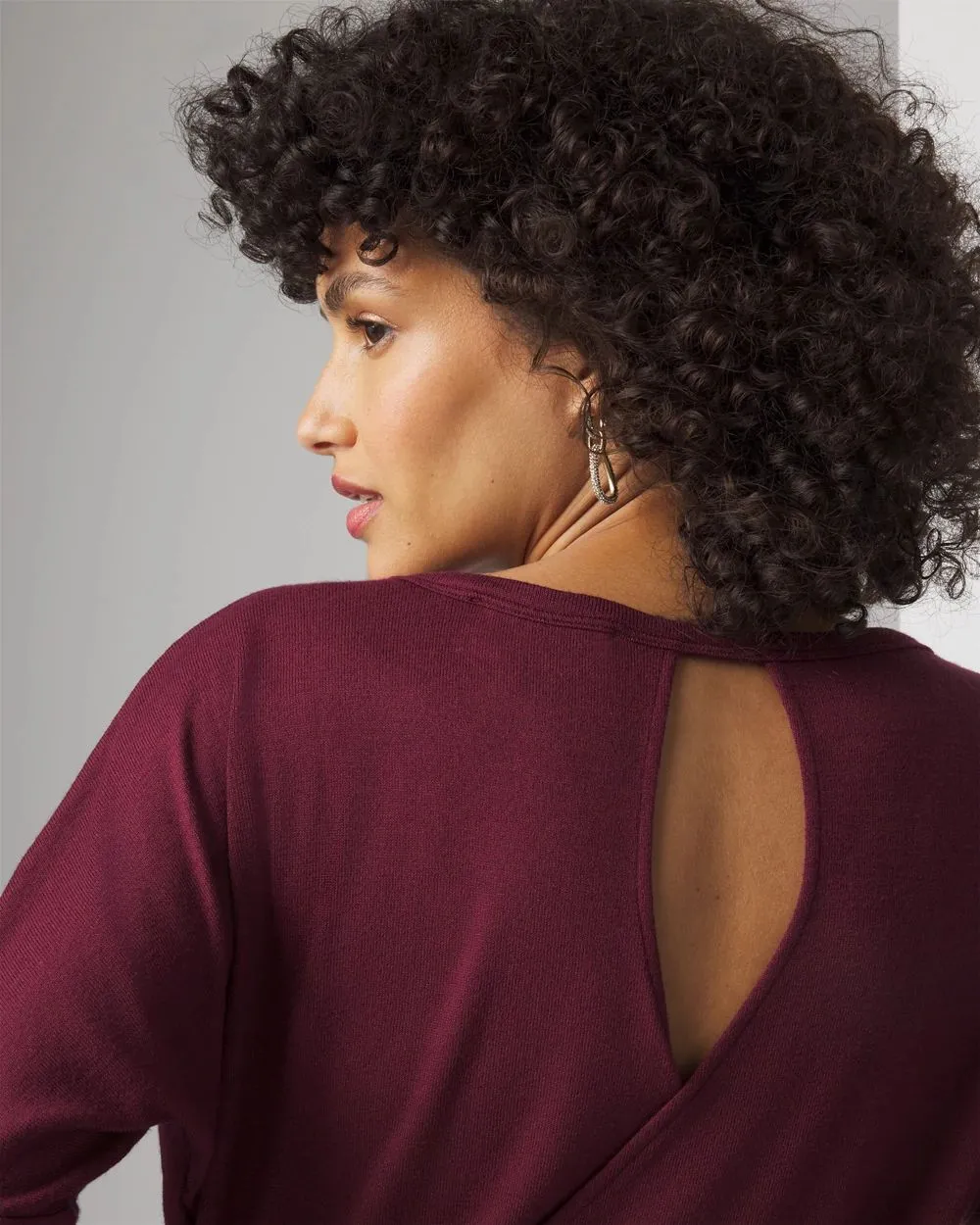 Long Sleeve Knit Top with Cutout Back