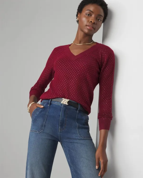 Petite Embellished V-Neck Sweater