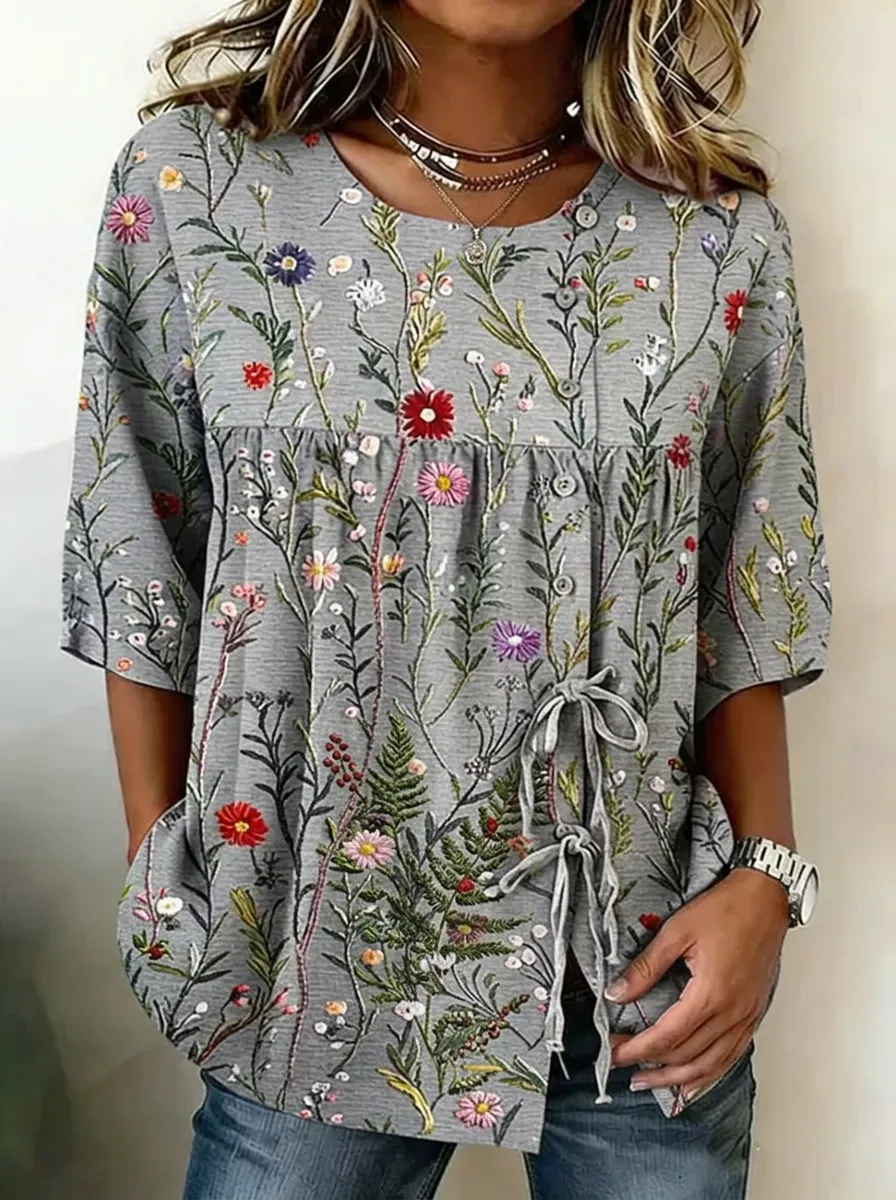 Women's Nashville Botanical Wildflower Printed Button-Down Top
