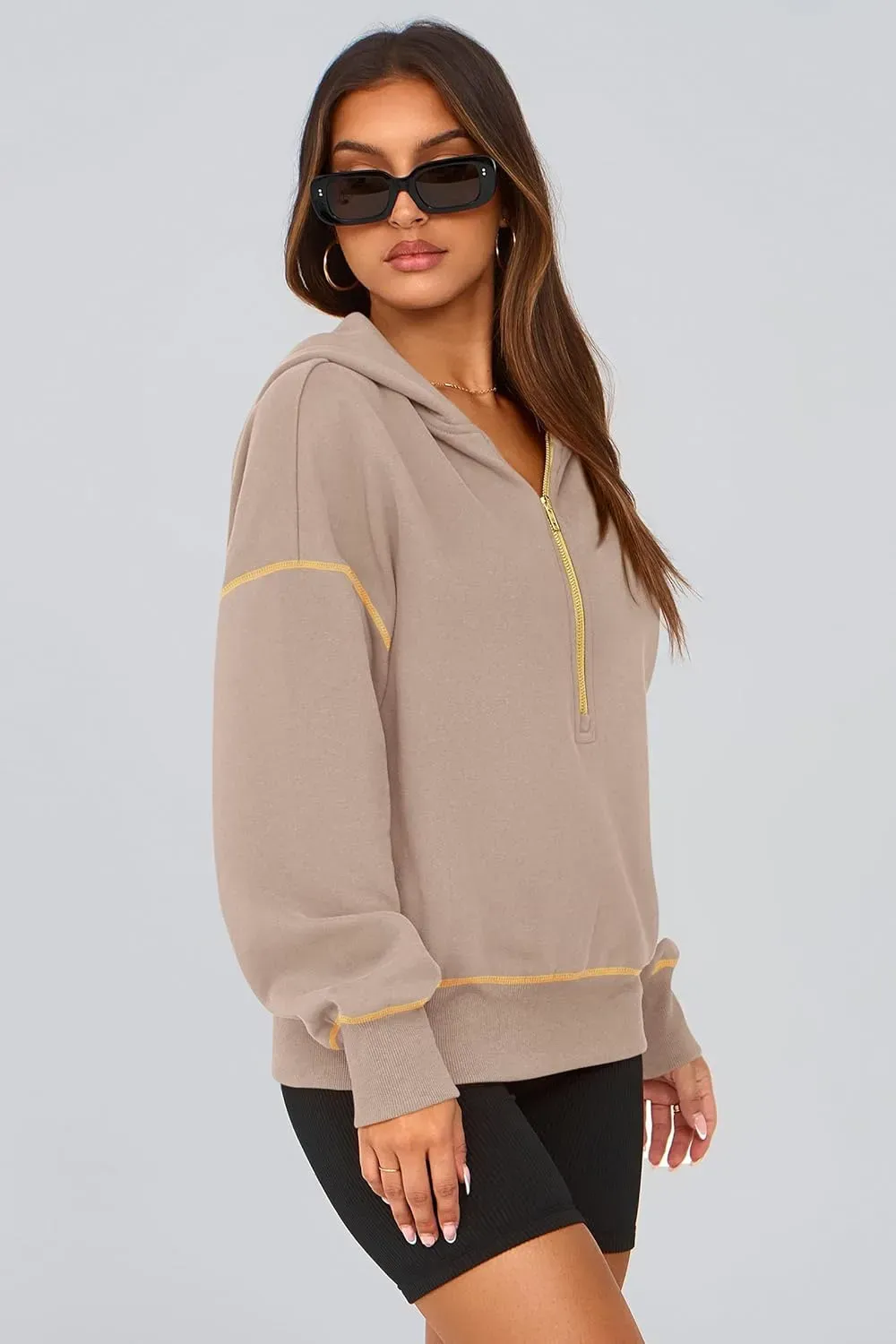 Women's Hooded Sweatshirts Long Sleeve Half Zip Cropped Hoodie Pullover Winter Fashion Clothes