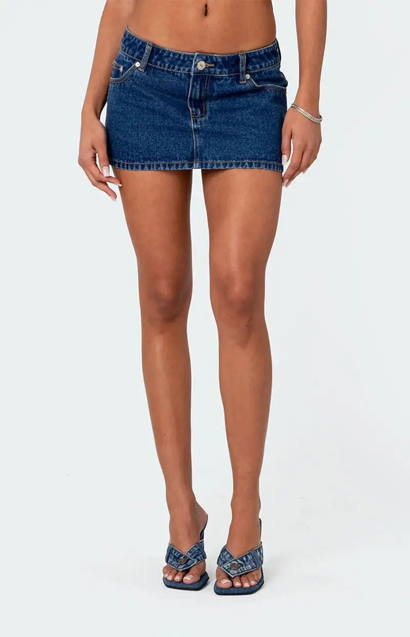 Edikted Spencer Low Rise Denim Micro Skirt
