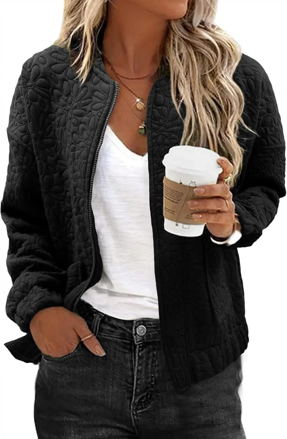 Jackets for Women Spring Fashion 2025 Cute Jacquard Coats Lightweight Zip Up Jackets Dressy Casual