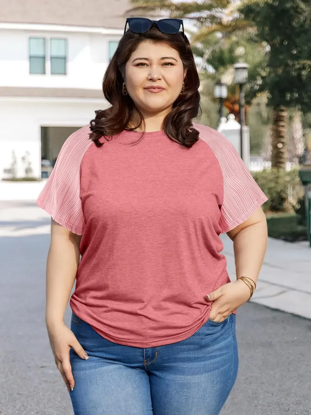 HDLTE Womens Plus Size Tops Floral Bell Sleeves Blouses Summer Crewneck Tunic Loose Casual T Shirts