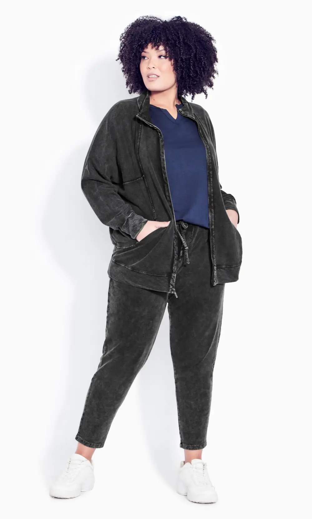 Evans Black Acid Wash Zip Up Sweatshirt