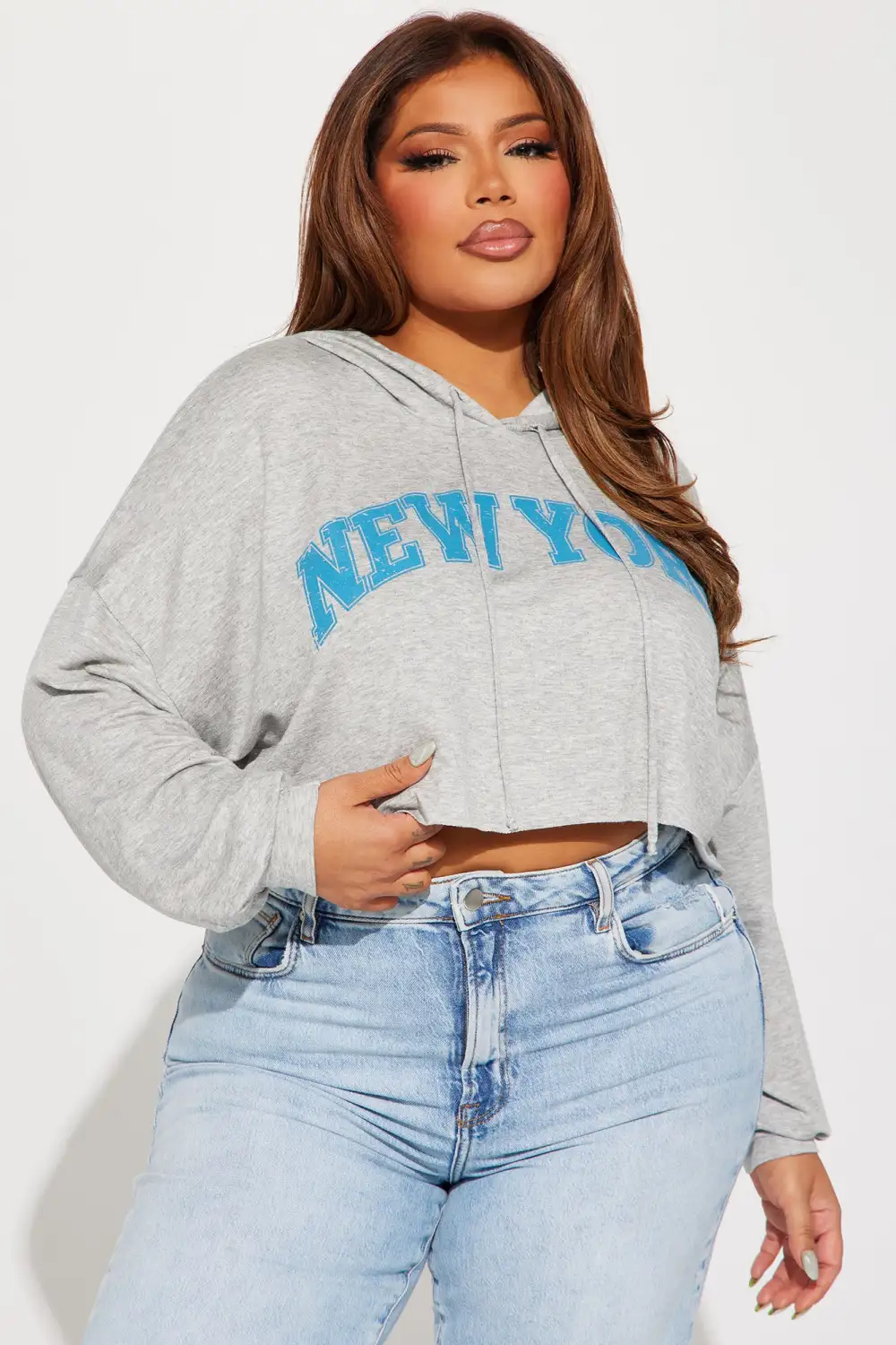 Better In New York Cropped Hoodie - Heather Grey