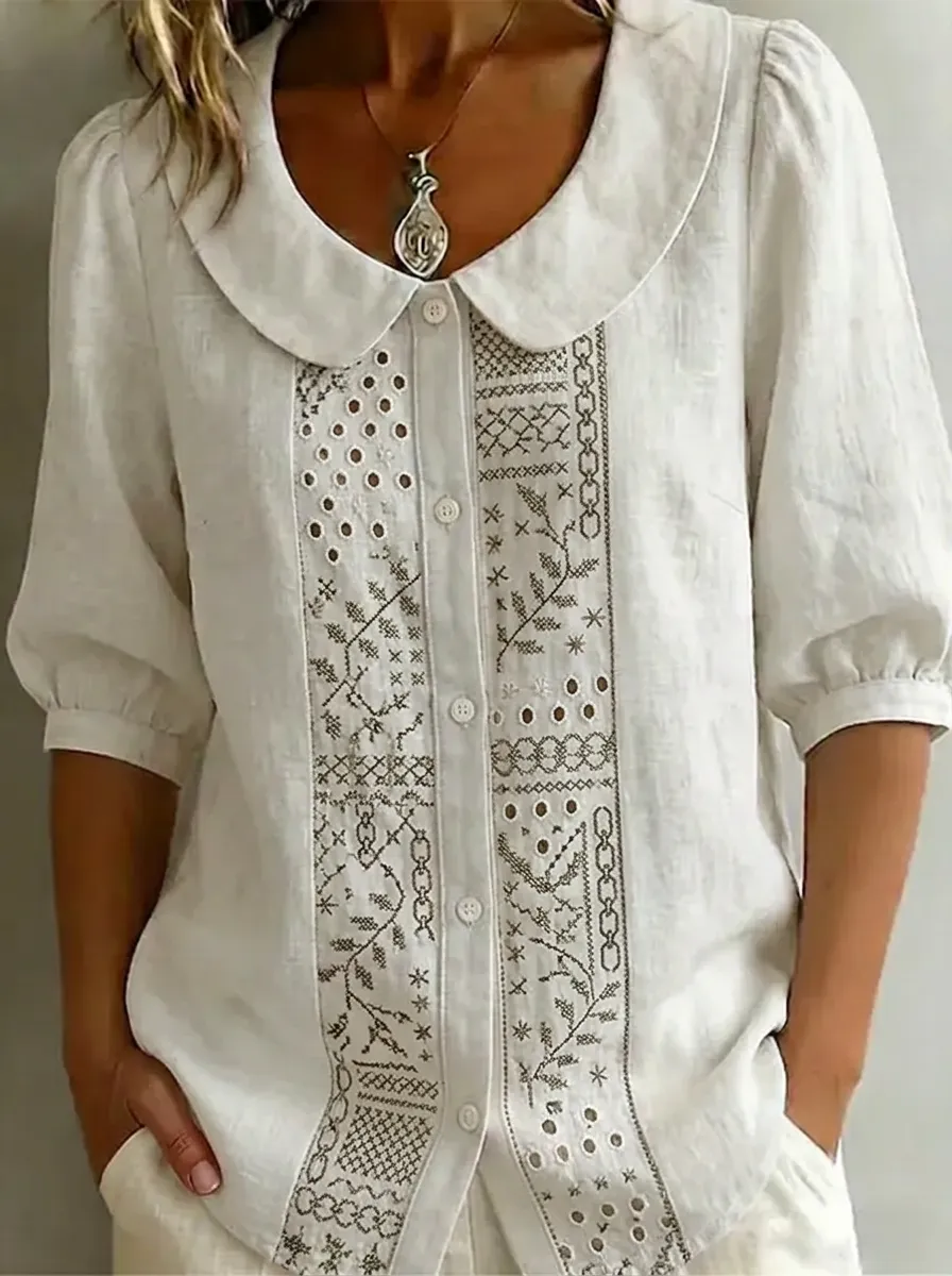 Women's Nashville Country Style Embroidered Eyelet Printed Blouse