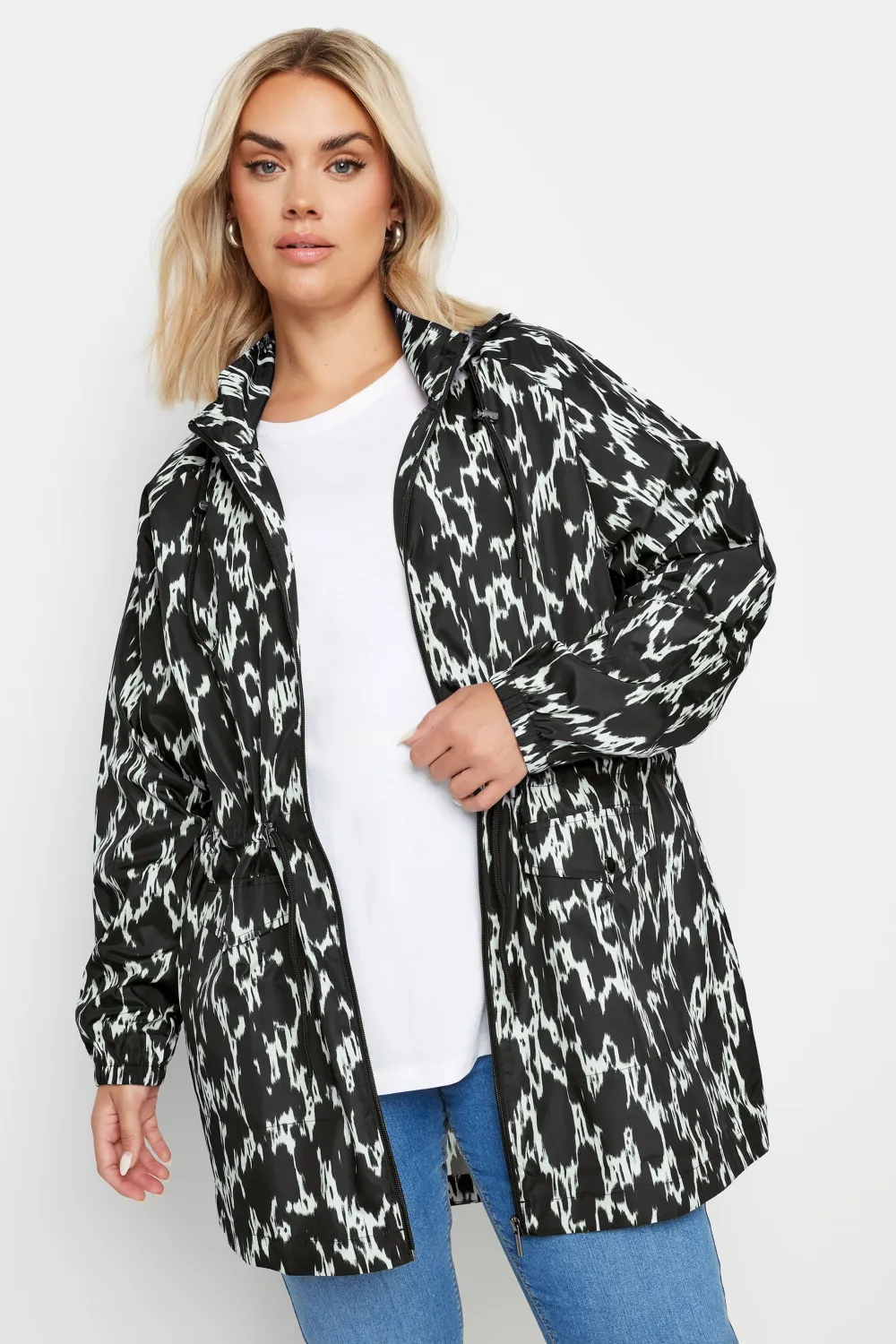 YOURS Curve Black Drawstring Lightweight Parka Jacket