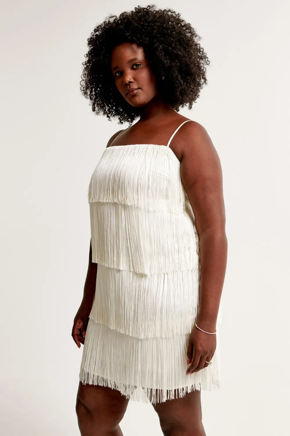 Fringe Mini Dress-White