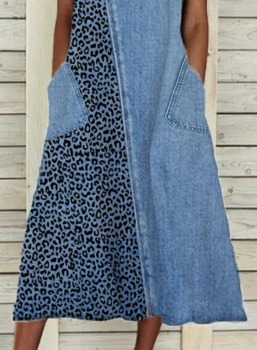 Women's Dresses Leopard Denim Midi Dress