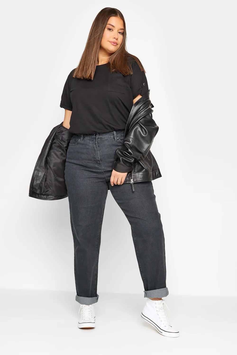 LTS Tall Black Washed UNA Stretch Mom Jeans