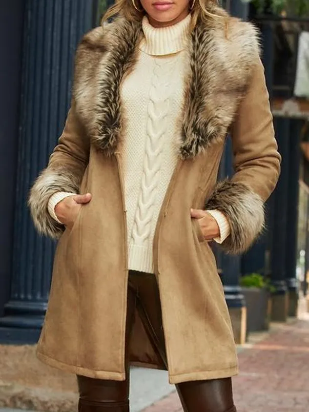 Suede Shawl Collar Casual Teddy Jacket