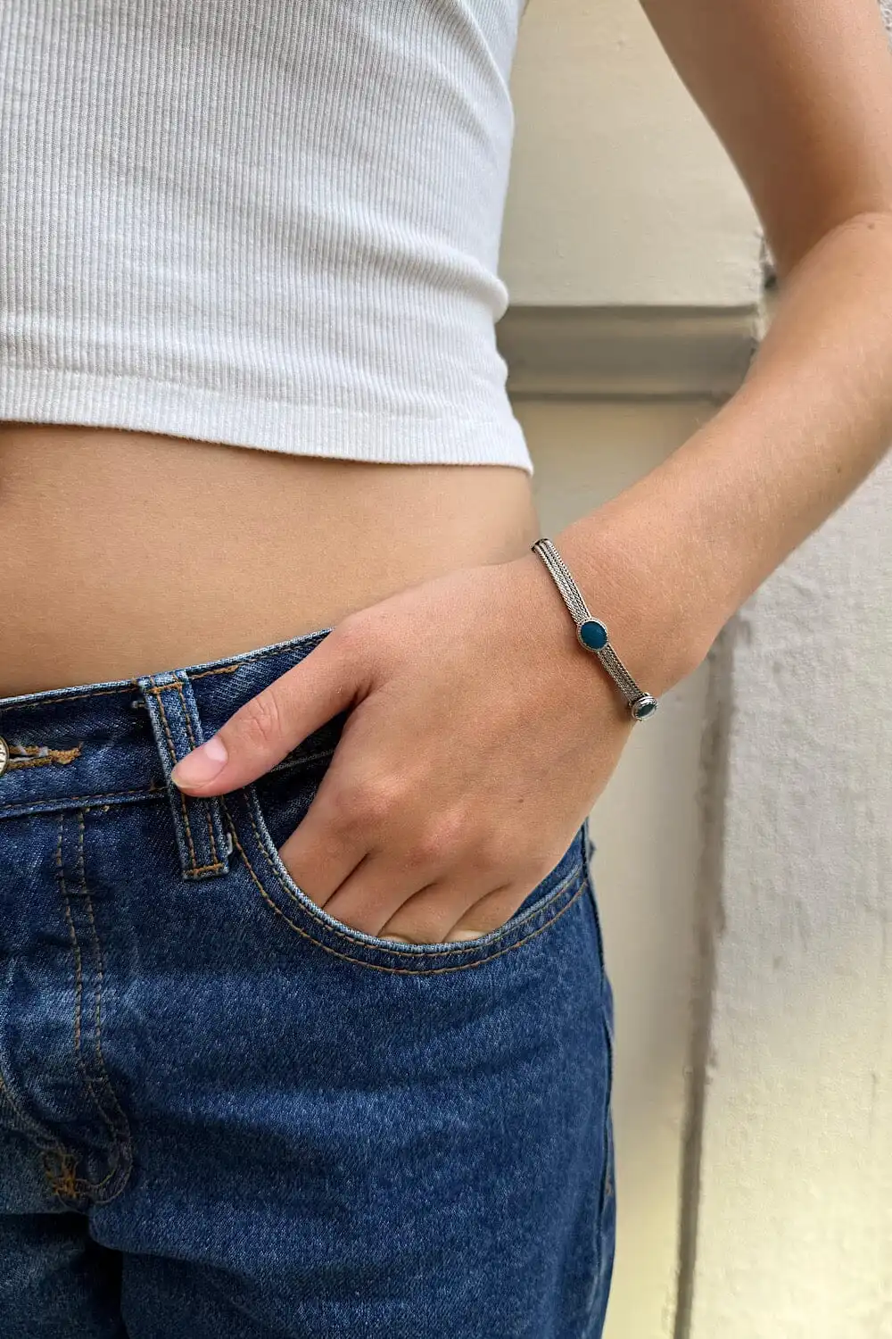 Silver Stone Chain Bracelet