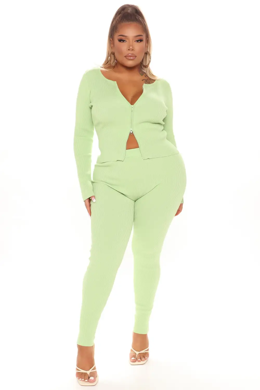 Wrong Way Sweater Pant Set - Green