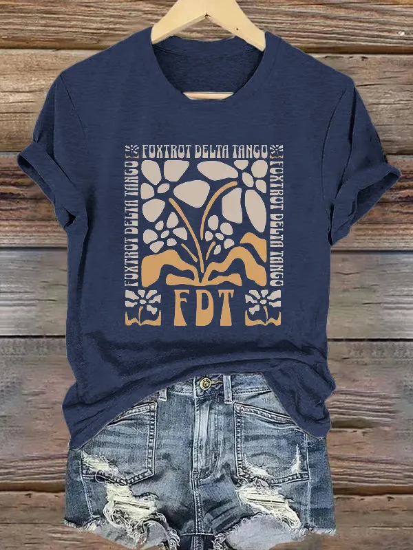 Women'S T-Shirt Women'S FDT Printed T-Shirt Pure Cotton Round Neck With Art Pattern Printing