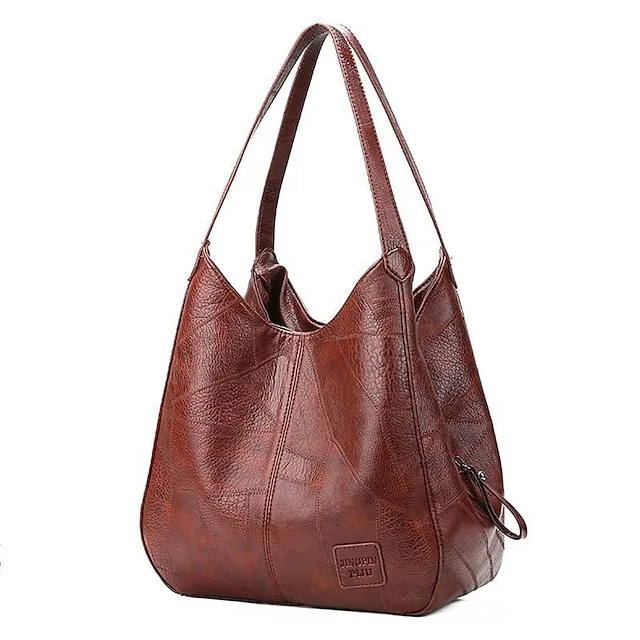 Women's Shoulder Bag Hobo Bag PU Leather Outdoor Office Shopping Large Capacity Solid Color claret Red Brown Black