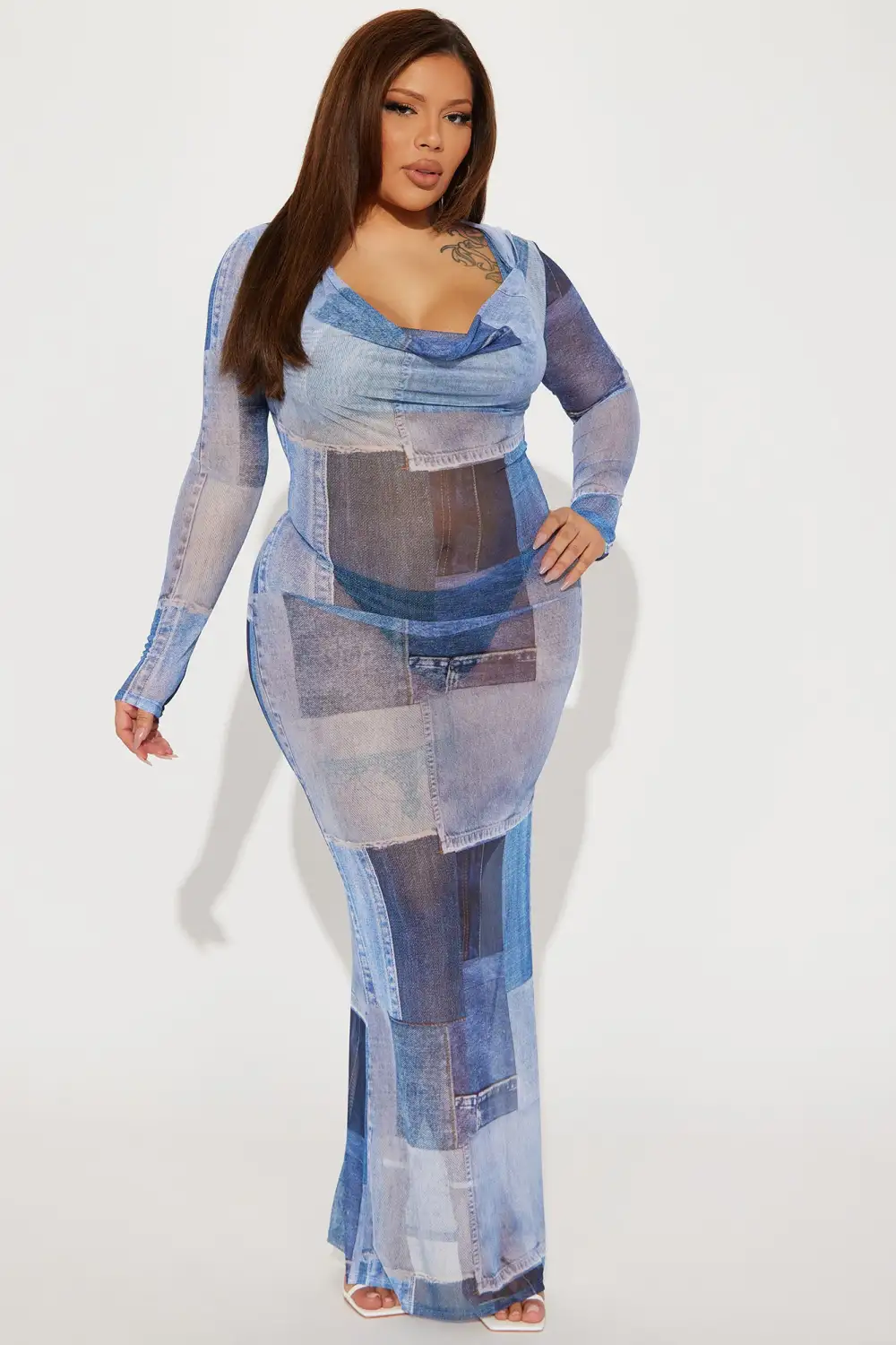Dayna Hooded Mesh Maxi Dress - Denim