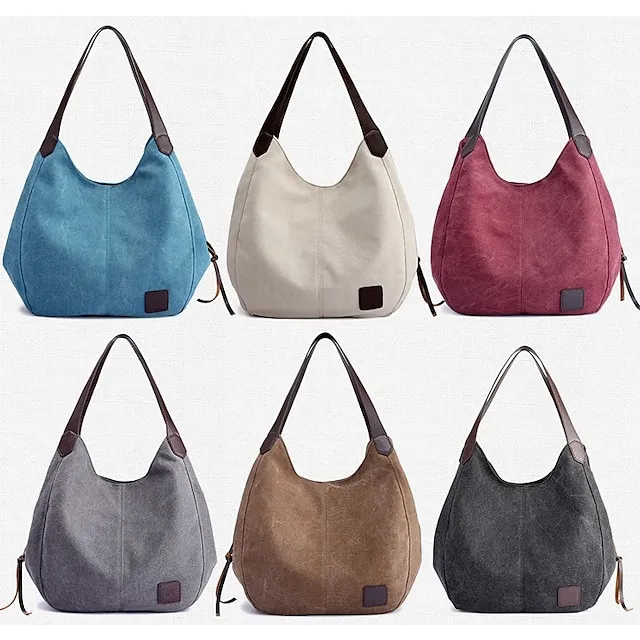 Women's Top Handle Bag Canvas PU Leather Daily Zipper Color Block Black Army Green Blue