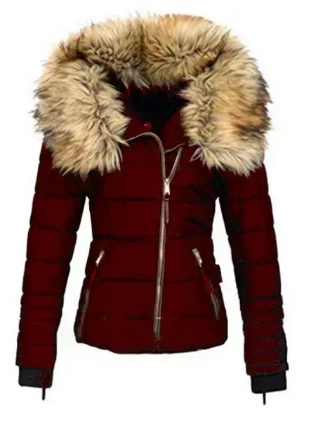 Faux fur collar zipper patchwork women's coat