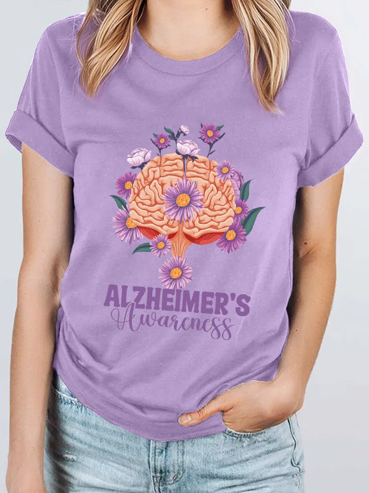 Women'S Alzheimer'S Awareness Round-Neck Short-Sleeved T-Shirt