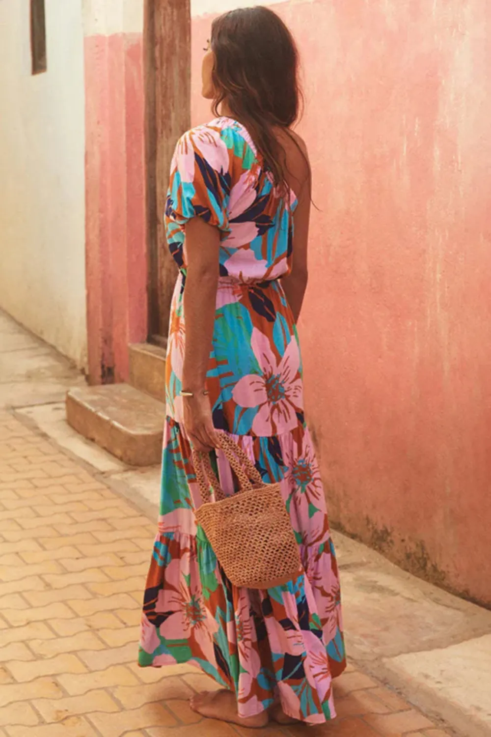 OFF-SHOULDER HOLIDAY STYLE FLORAL HIGH-END DRESS