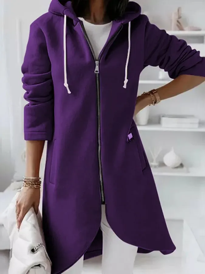 Women's Mid-Length Fleece Zip Hoodie