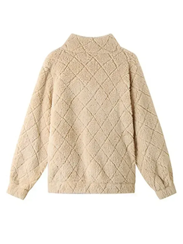 Women's Fleece Jacket Sherpa Jacket Teddy Coat Windproof Warm Outdoor Street Daily Wear Vacation Zipper Pocket Zipper Turndown Plush Modern Casual Street Style Plain Regular Fit Outerwear Long Sleeve