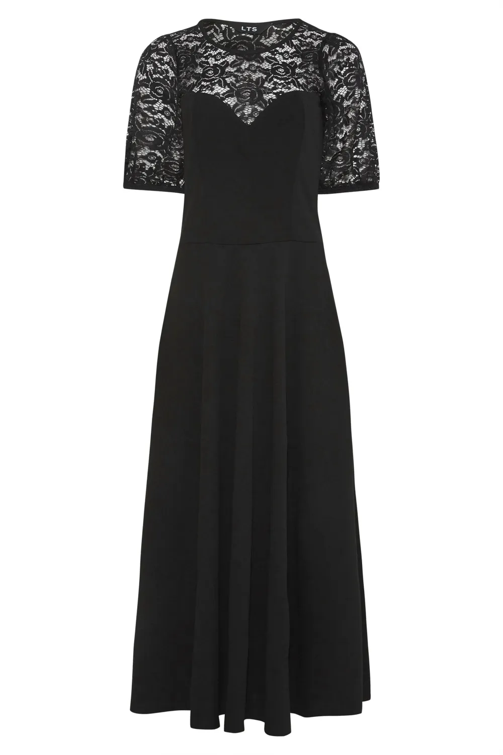LTS Tall Black Lace Midi Dress